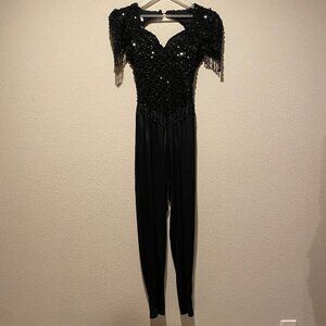 Vintage Dave & Johnny Black Sequin Jumpsuit Disco Glam Harem‎ Pants 7/8